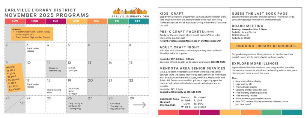 calendar of library events for November 2025