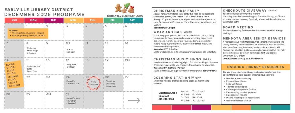 calendar of library events for December 2025